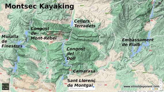 Mapa embalses dónde podemos practicar kayak